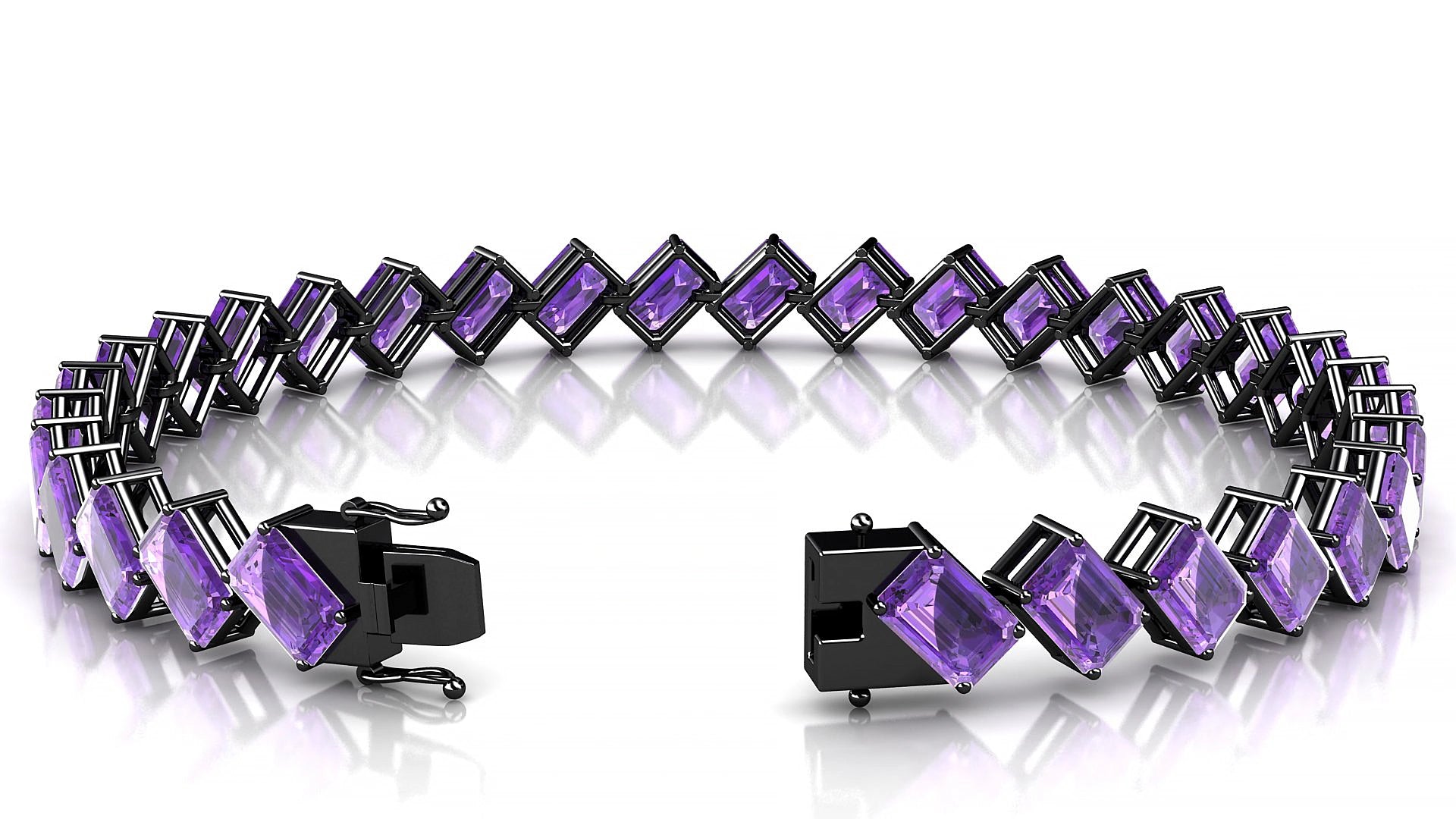 Bogotá | 18k Black Gold 6 x 4 mm Emerald Natural Amethyst 15 cm Tennis Bracelet