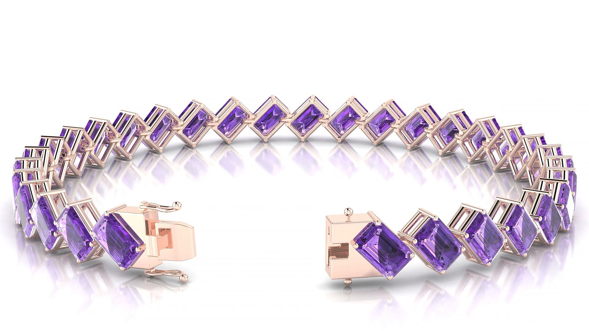 Bogotá | 18k Rose Gold 6 x 4 mm Emerald Natural Amethyst 16 cm Tennis Bracelet