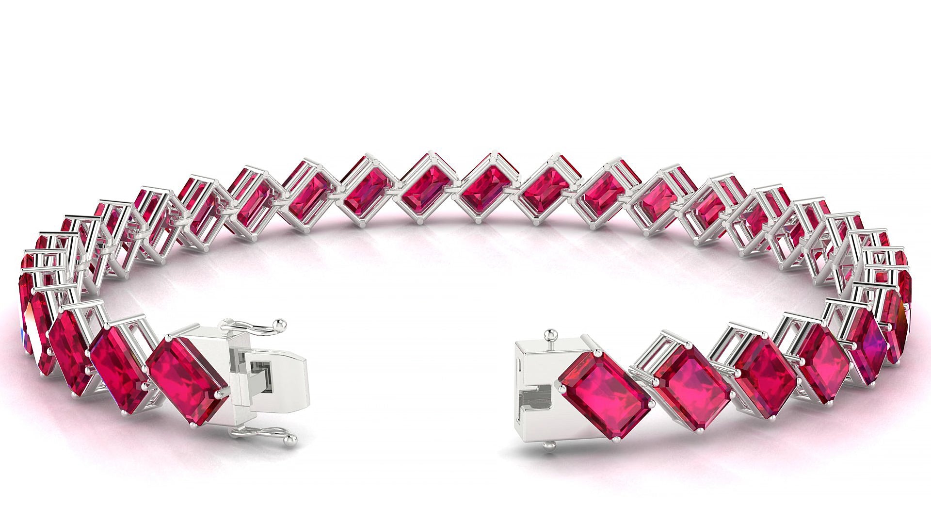 Bogotá | 18k White Gold 6 x 4 mm Emerald Natural Ruby 15 cm Tennis Bracelet