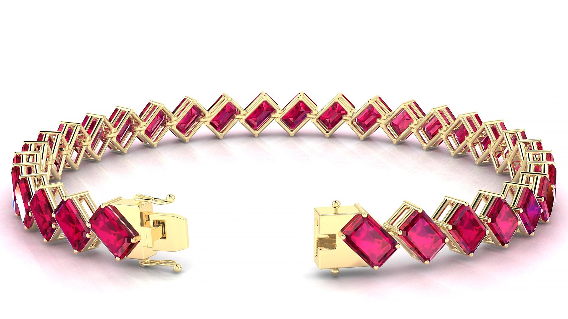 Bogotá | 18k Yellow Gold 6 x 4 mm Emerald Natural Ruby 15 cm Tennis Bracelet
