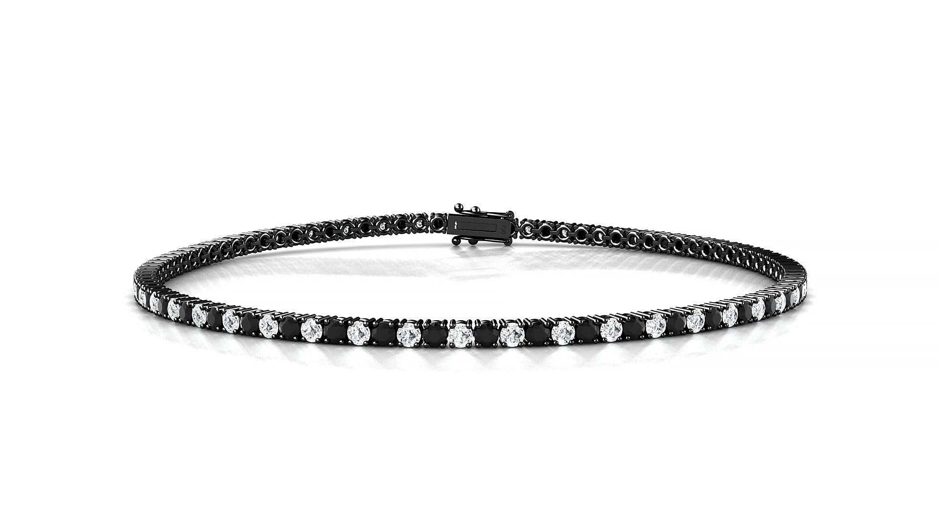 Capri 1-1 | 18k Black Gold 1.7 mm Round Natural Black Diamond & Diamond Tennis Bracelet