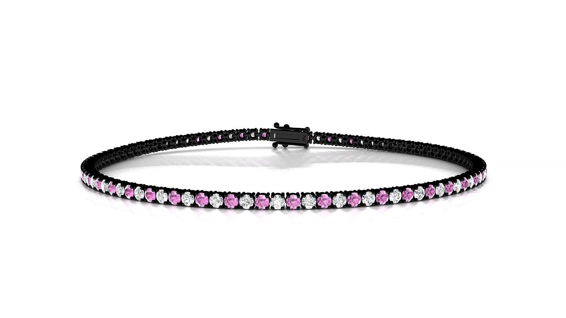Capri 1-1 | 18k Black Gold 1.7 mm Round Natural Pink Sapphire & Diamond 15 cm Tennis Bracelet