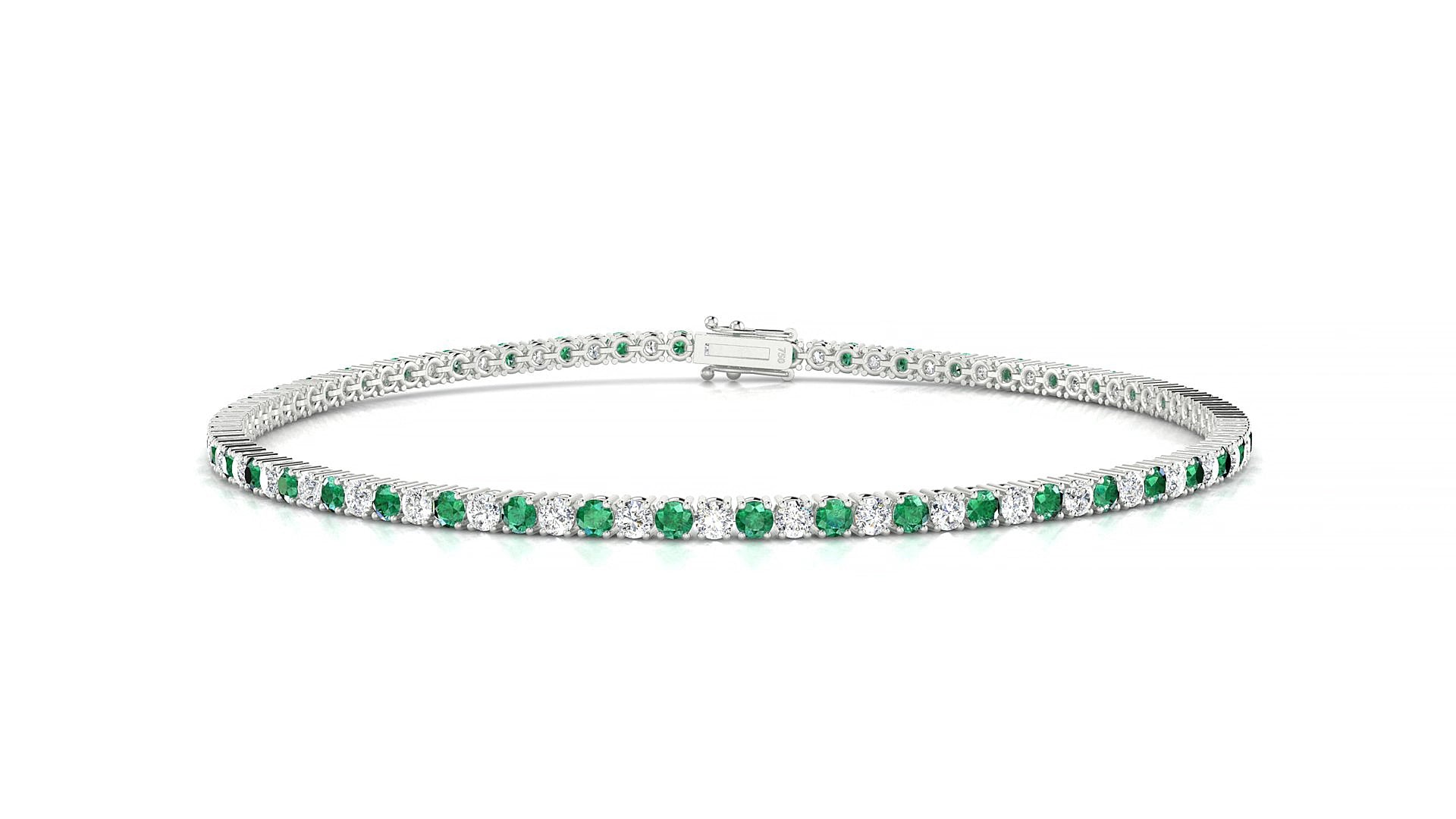 Capri 1-1 | 18k White Gold 1.7 mm Round Natural Emerald & Diamond 16 cm Tennis Bracelet