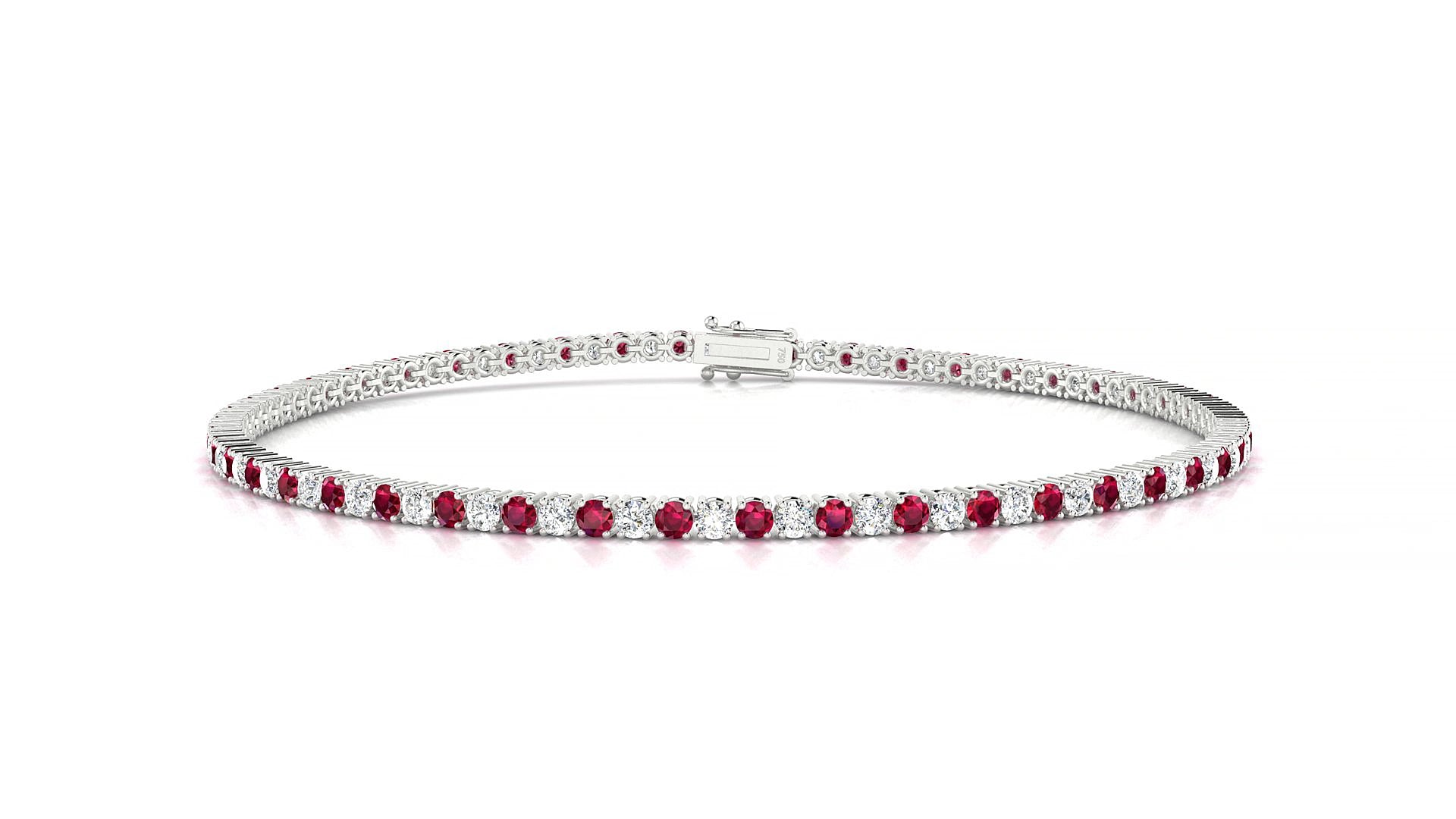 Capri 1-1 | 18k White Gold 1.7 mm Round Natural Ruby & Diamond 15 cm Tennis Bracelet