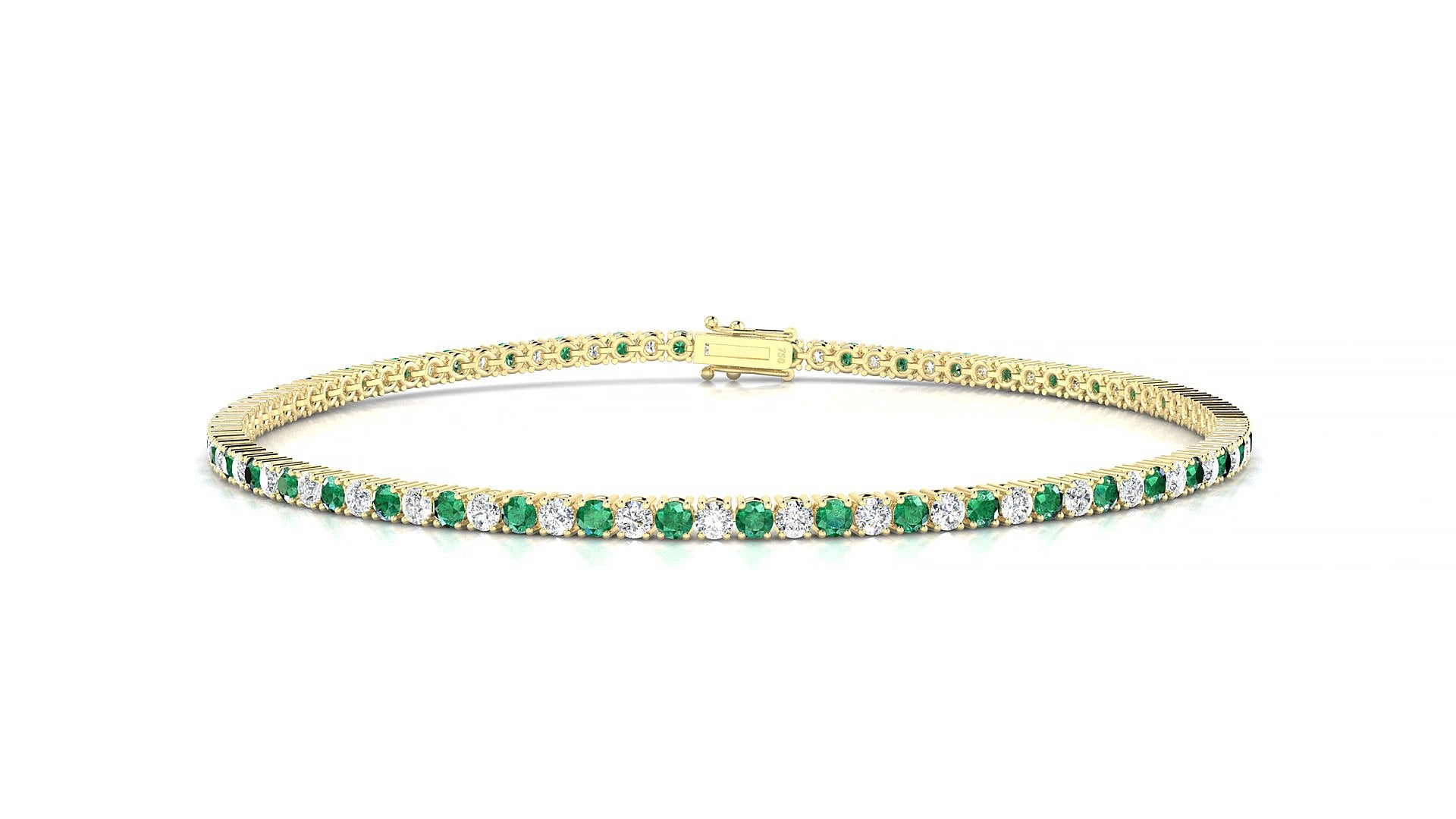 Capri 1-1 | 18k Yellow Gold 1.7 mm Round Natural Emerald & Diamond 16 cm Tennis Bracelet