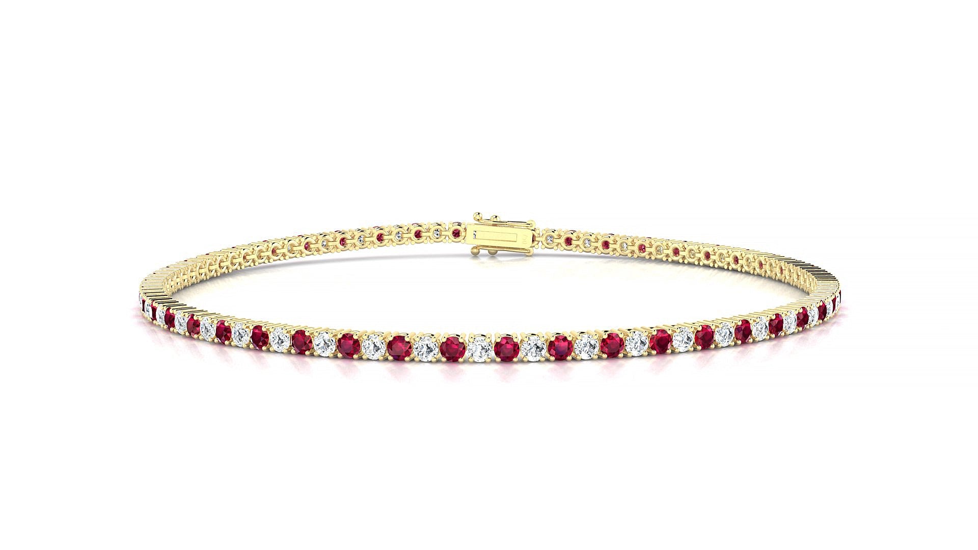 Capri 1-1 | 18k Yellow Gold 1.7 mm Round Natural Ruby & Diamond Tennis Bracelet