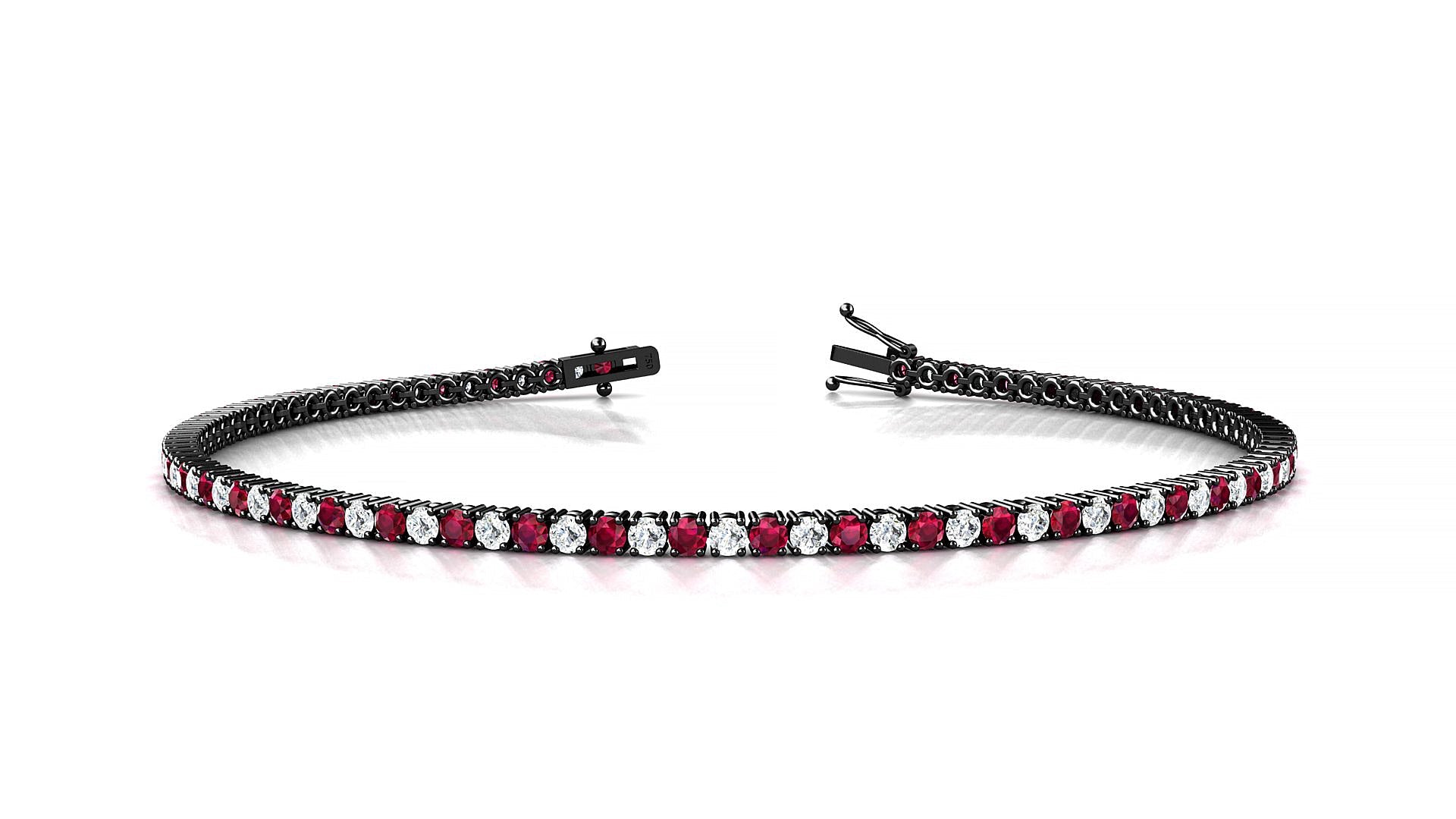 Capri 1-1 | 18k Black Gold 1.7 mm Round Natural Ruby & Diamond Tennis Bracelet