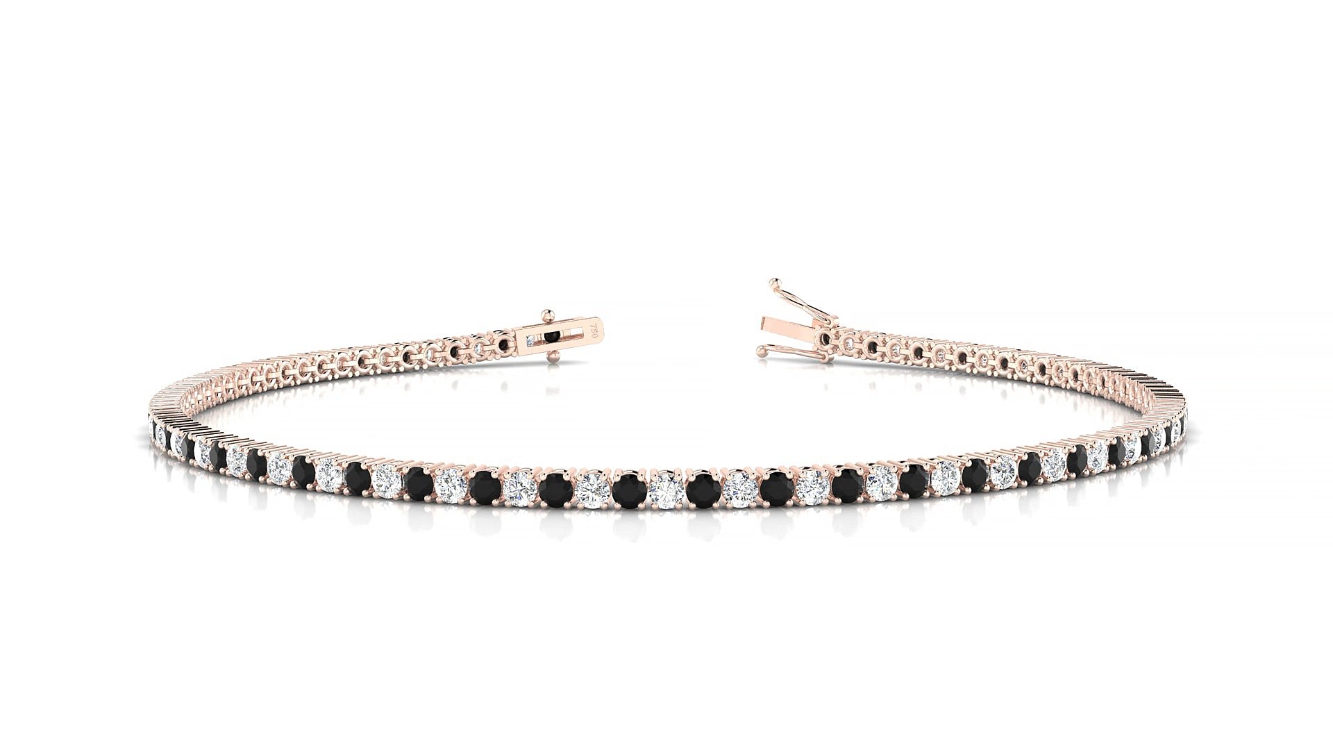 Capri 1-1 | 18k Rose Gold 1.7 mm Round Natural Black Diamond & Diamond 19 cm Tennis Bracelet