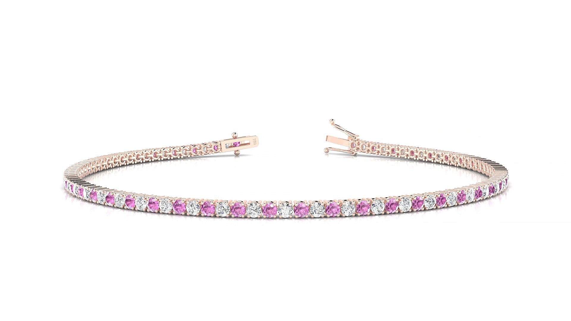 Capri 1-1 | 18k Rose Gold 1.7 mm Round Natural Pink Sapphire & Diamond 15 cm Tennis Bracelet