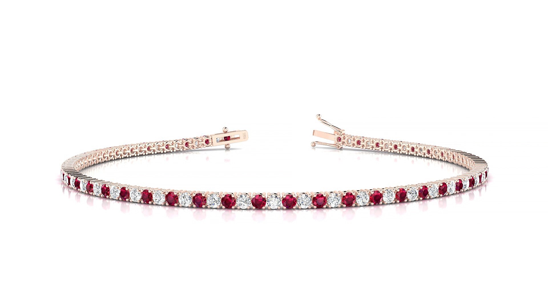Capri 1-1 | 18k Rose Gold 1.7 mm Round Natural Ruby & Diamond 15 cm Tennis Bracelet