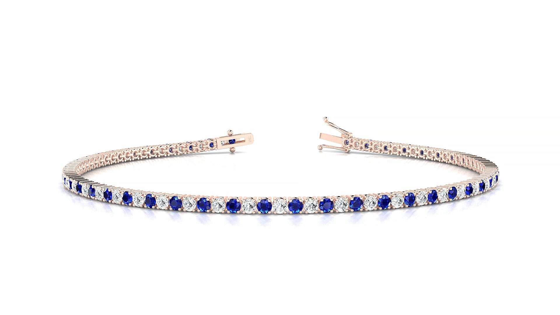 Capri 1-1 | 18k Rose Gold 1.7 mm Round Natural Sapphire & Diamond Tennis Bracelet