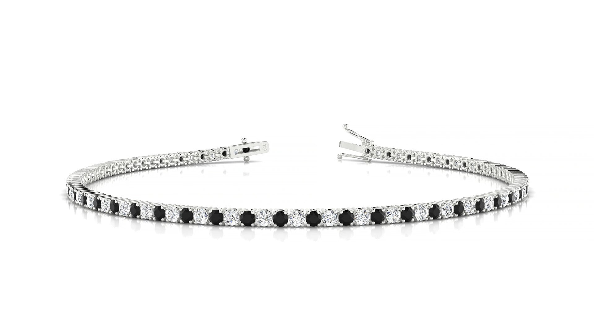 Capri 1-1 | 18k White Gold 1.7 mm Round Natural Black Diamond & Diamond 18 cm Tennis Bracelet