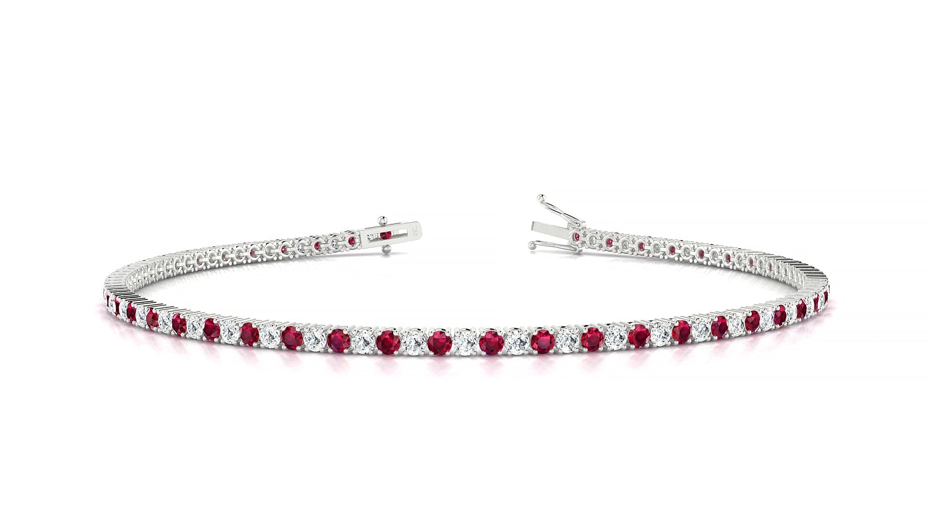 Capri 1-1 | 18k White Gold 1.7 mm Round Natural Ruby & Diamond Tennis Bracelet