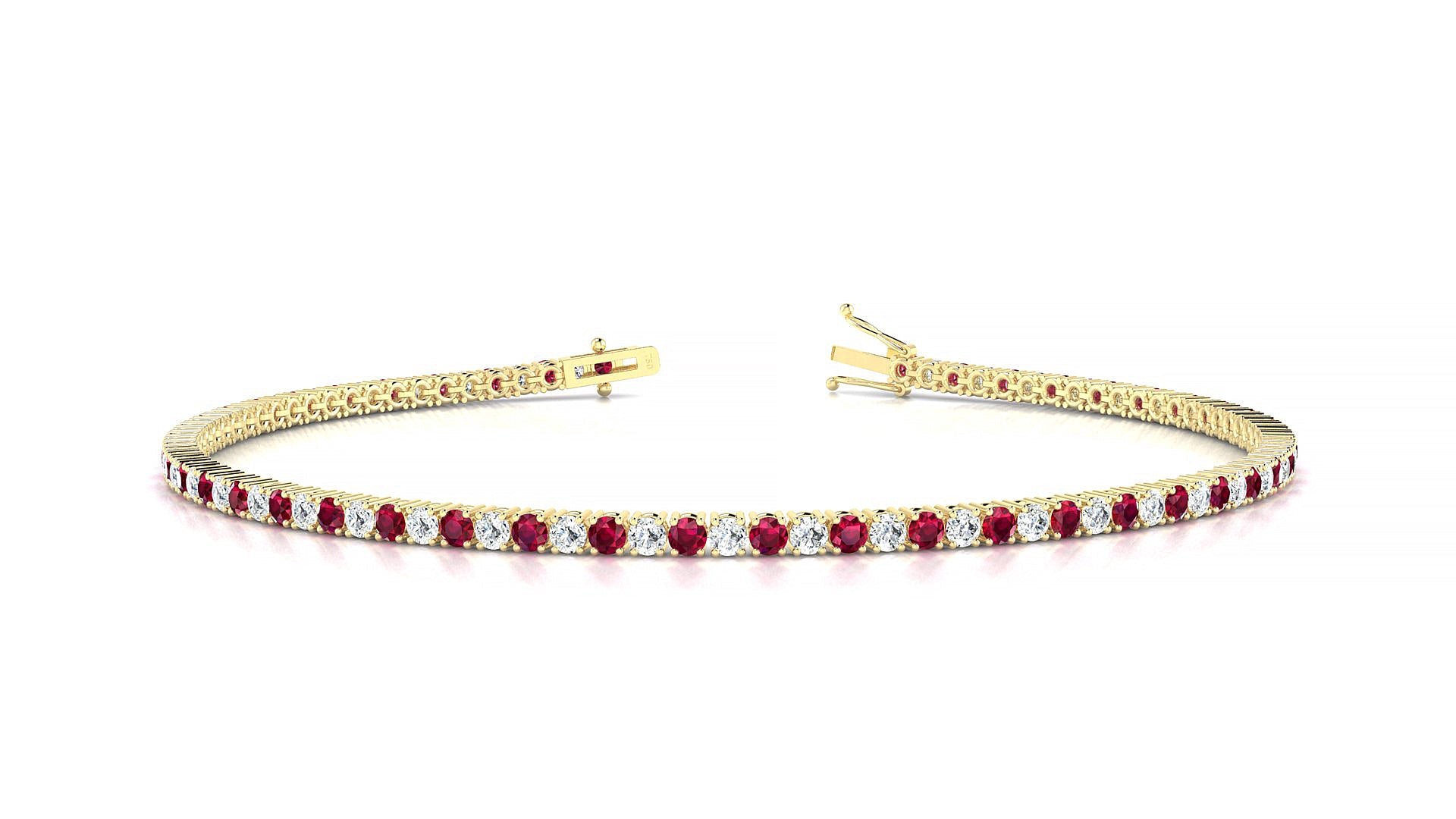 Capri 1-1 | 18k Yellow Gold 1.7 mm Round Natural Ruby & Diamond Tennis Bracelet