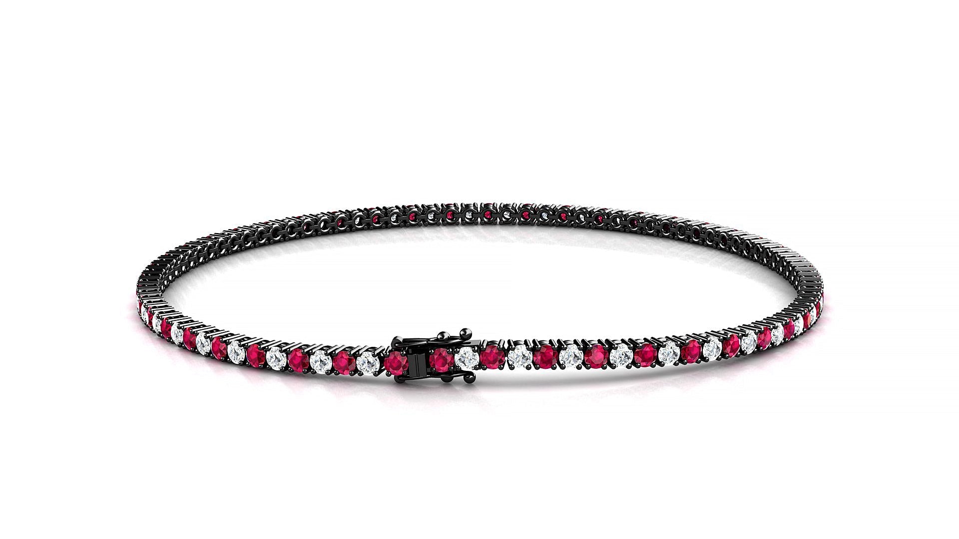 Capri 1-1 | 18k Black Gold 1.7 mm Round Natural Ruby & Diamond Tennis Bracelet