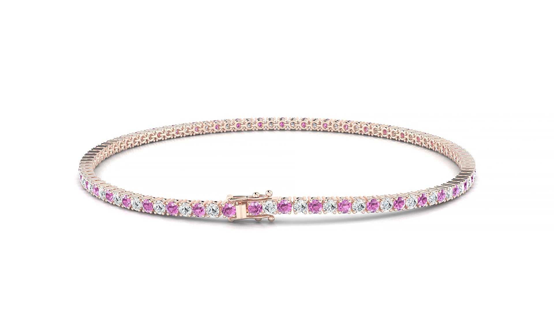 Capri 1-1 | 18k Rose Gold 1.7 mm Round Natural Pink Sapphire & Diamond 15 cm Tennis Bracelet
