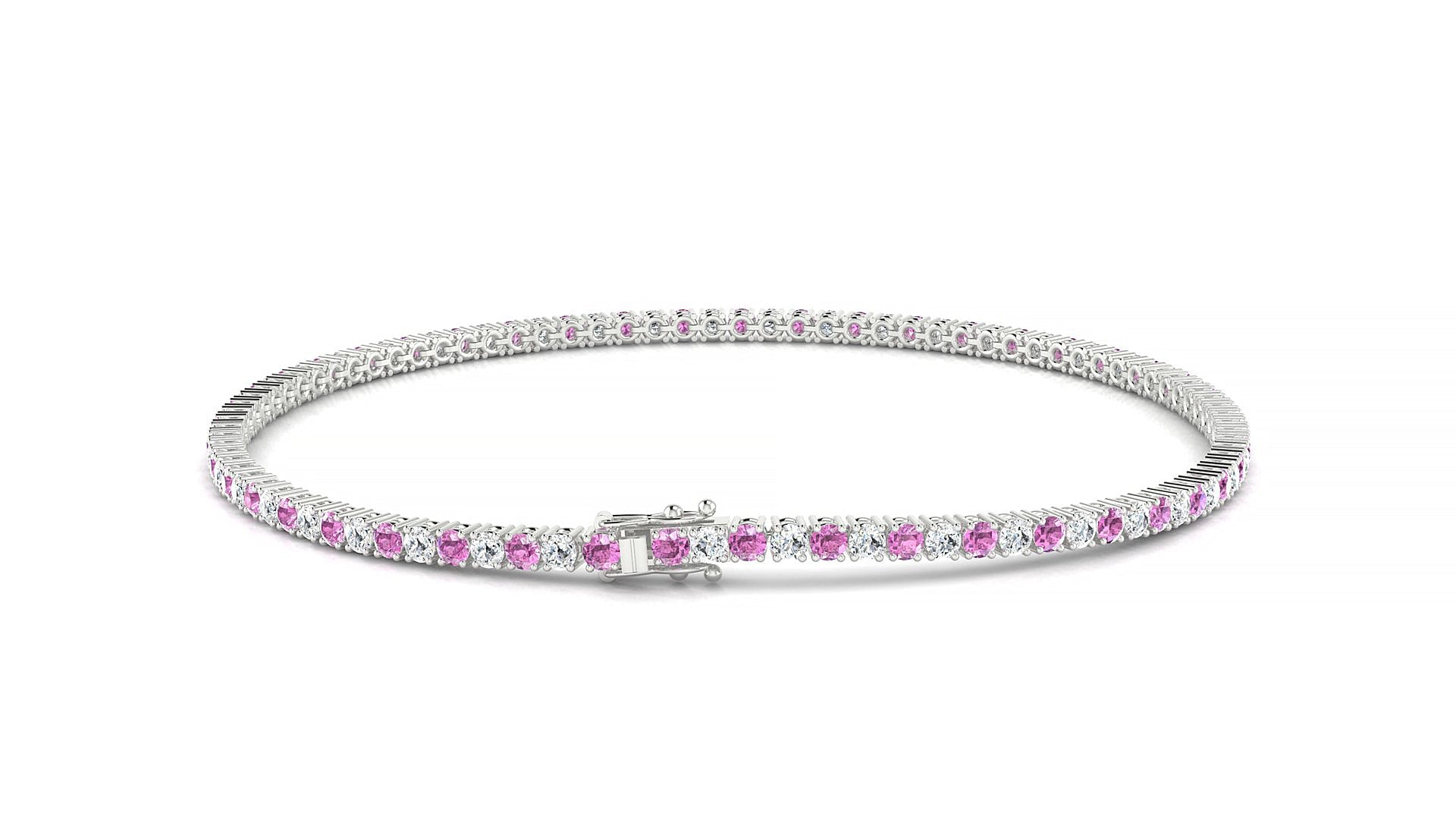 Capri 1-1 | 18k White Gold 1.7 mm Round Natural Pink Sapphire & Diamond Tennis Bracelet