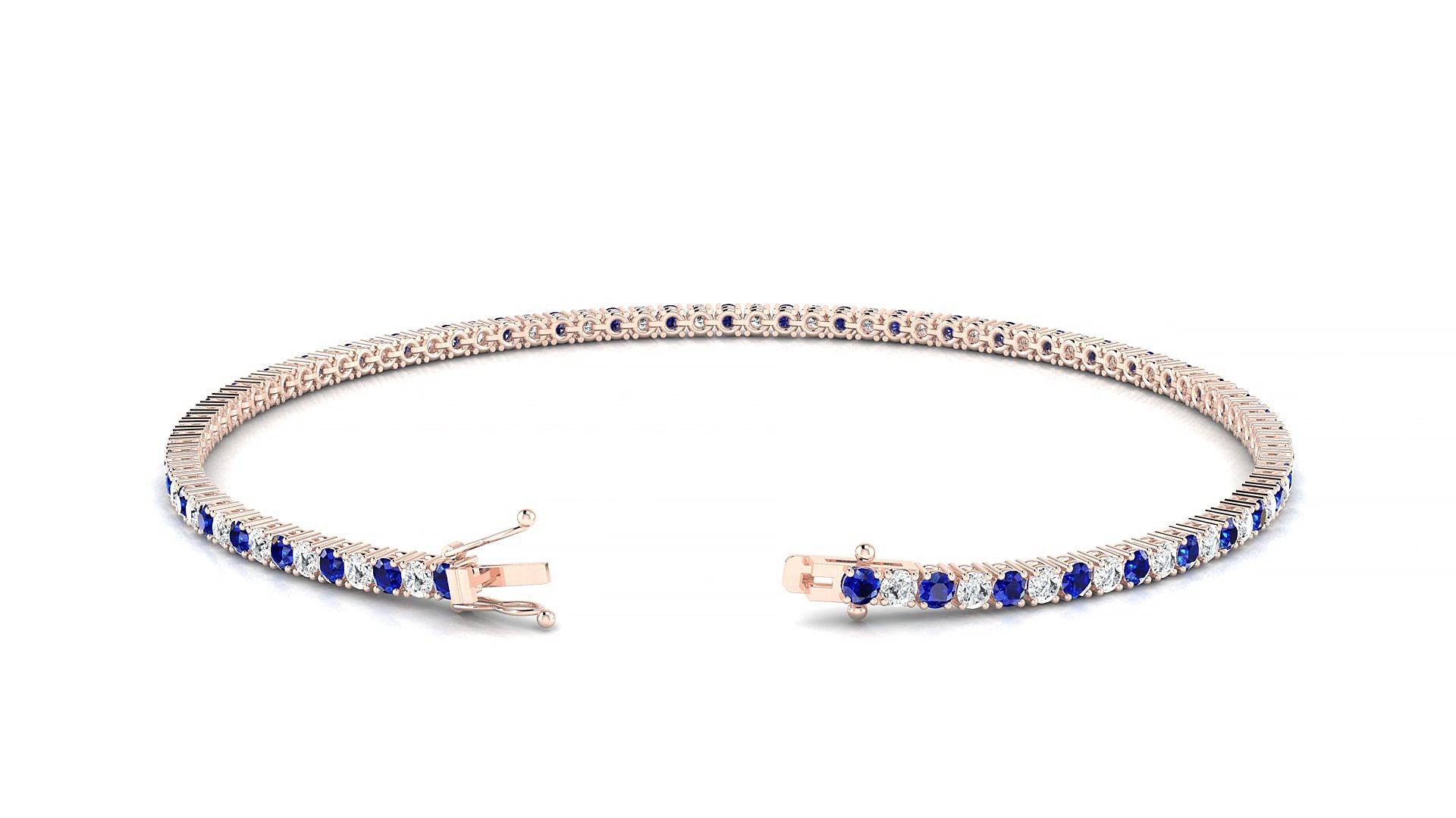 Capri 1-1 | 18k Rose Gold 1.7 mm Round Natural Sapphire & Diamond 15 cm Tennis Bracelet