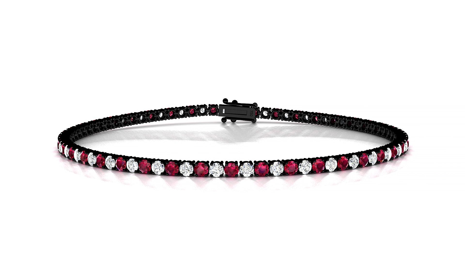 Capri 1-1 | 18k Black Gold 2 mm Round Natural Ruby & Diamond 15 cm Tennis Bracelet