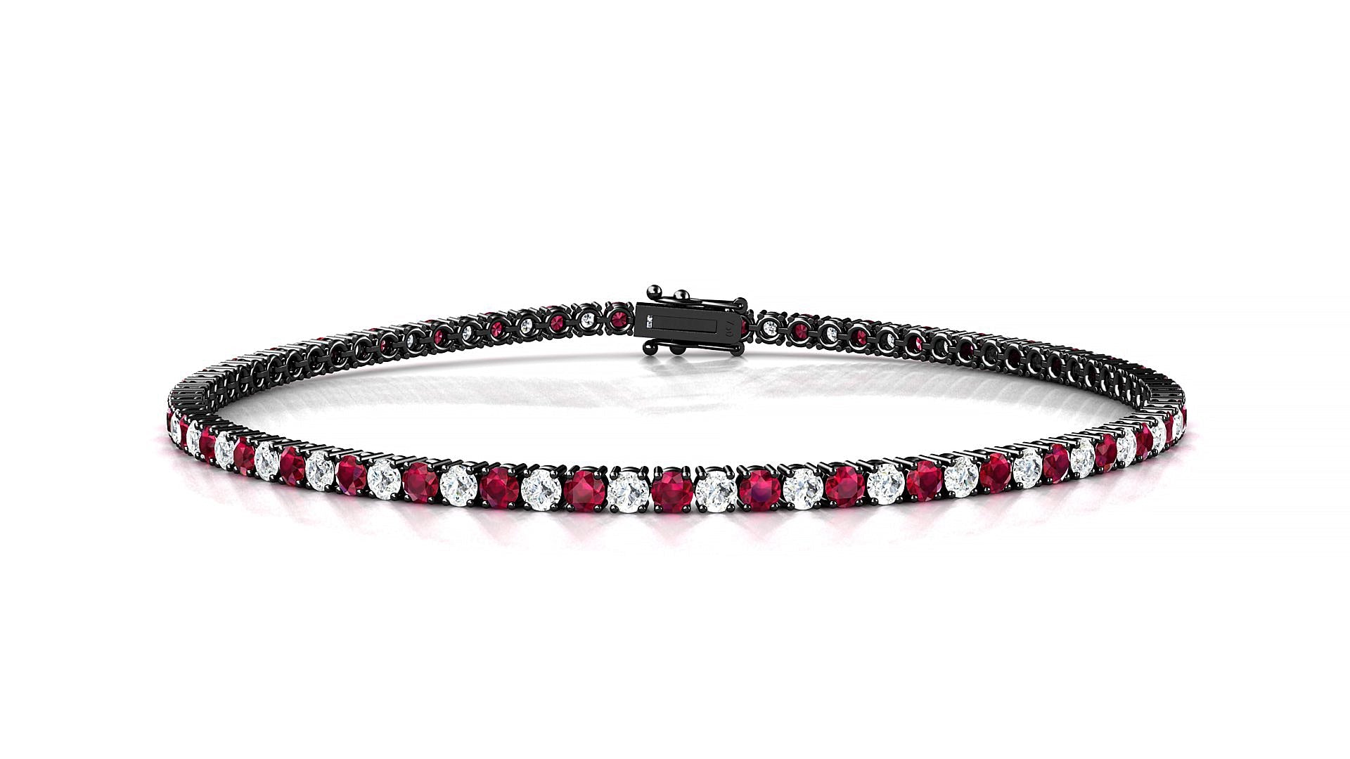 Capri 1-1 | 18k Black Gold 2 mm Round Natural Ruby & Diamond Tennis Bracelet