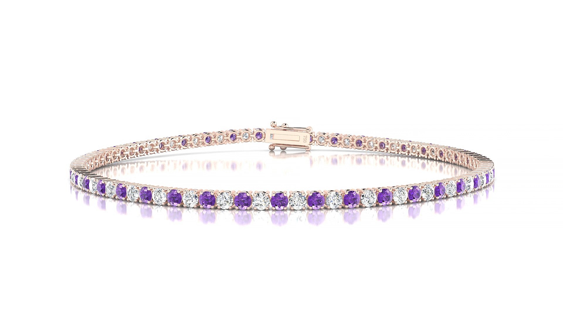 Capri 1-1 | 18k Rose Gold 2 mm Round Natural Amethyst & Diamond 15 cm Tennis Bracelet