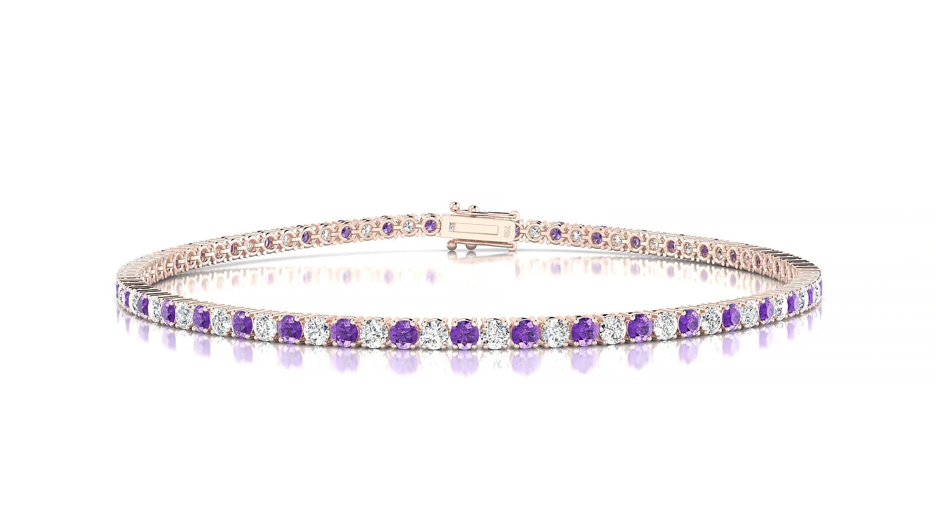 Capri 1-1 | 18k Rose Gold 2 mm Round Natural Amethyst & Diamond Tennis Bracelet