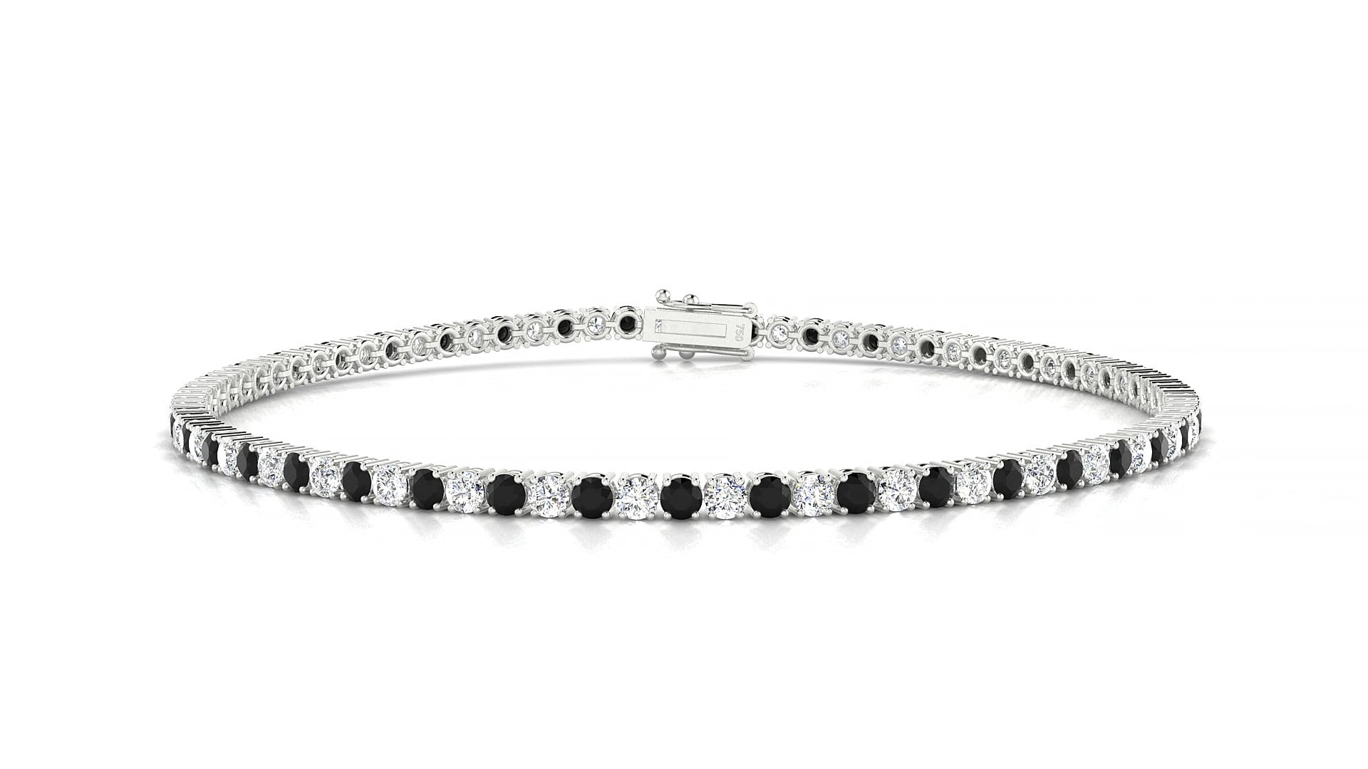 Capri 1-1 | 18k White Gold 2 mm Round Natural Black Diamond & Diamond 15 cm Tennis Bracelet