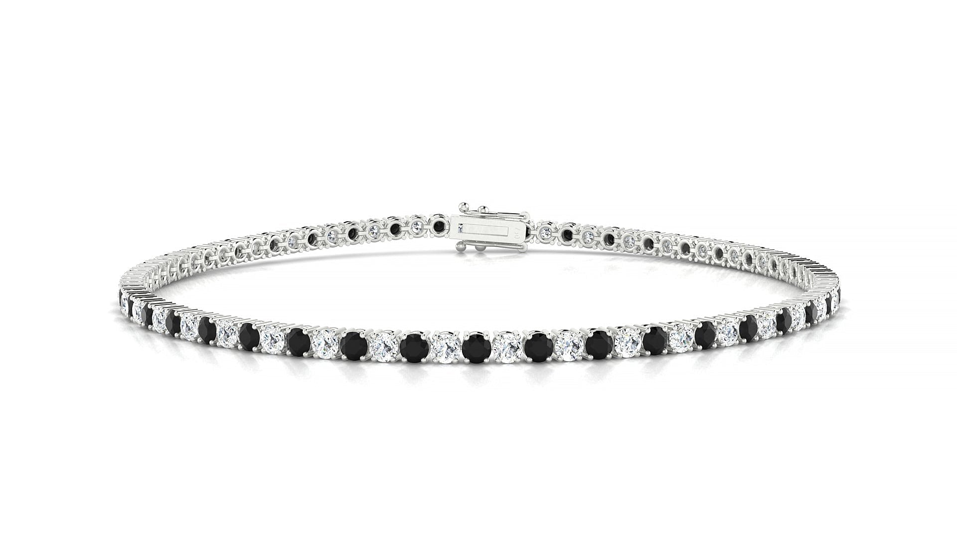 Capri 1-1 | 18k White Gold 2 mm Round Natural Black Diamond & Diamond Tennis Bracelet