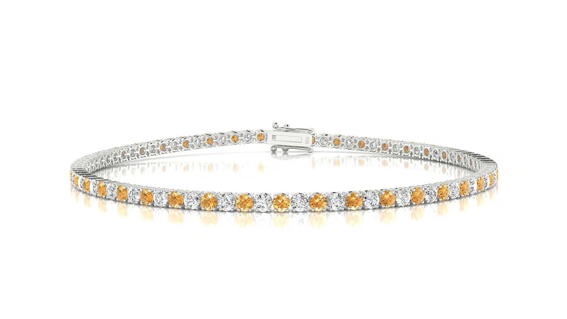 Capri 1-1 | 18k White Gold 2 mm Round Natural Citrine & Diamond Tennis Bracelet