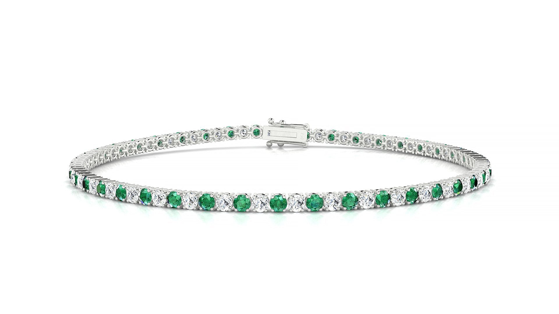 Capri 1-1 | 18k White Gold 2 mm Round Natural Emerald & Diamond Tennis Bracelet