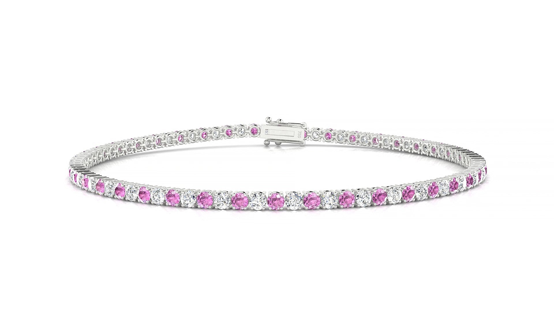 Capri 1-1 | 18k White Gold 2 mm Round Natural Pink Sapphire & Diamond 15 cm Tennis Bracelet