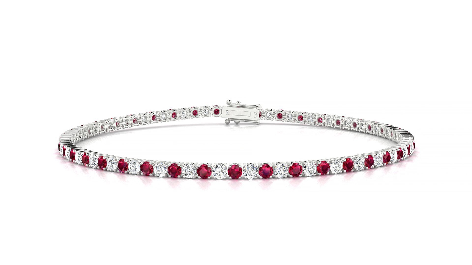 Capri 1-1 | 18k White Gold 2 mm Round Natural Ruby & Diamond 15 cm Tennis Bracelet