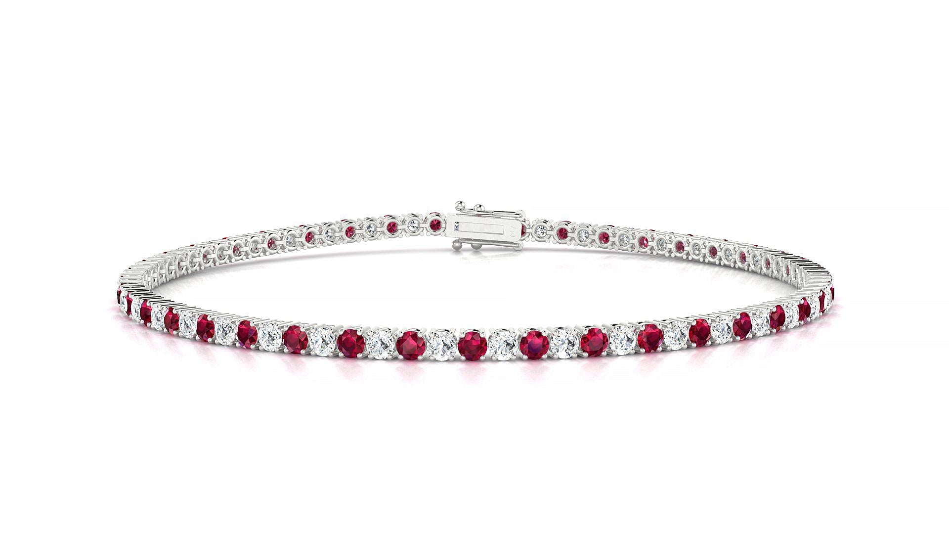 Capri 1-1 | 18k White Gold 2 mm Round Natural Ruby & Diamond Tennis Bracelet