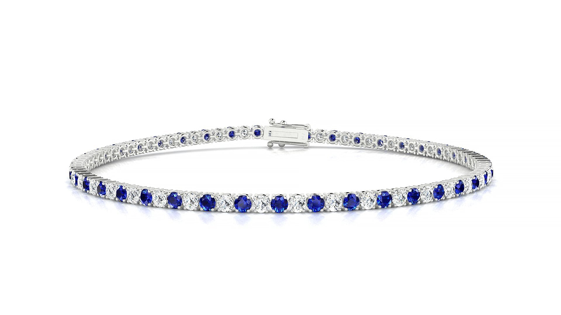 Capri 1-1 | 18k White Gold 2 mm Round Natural Sapphire & Diamond Tennis Bracelet