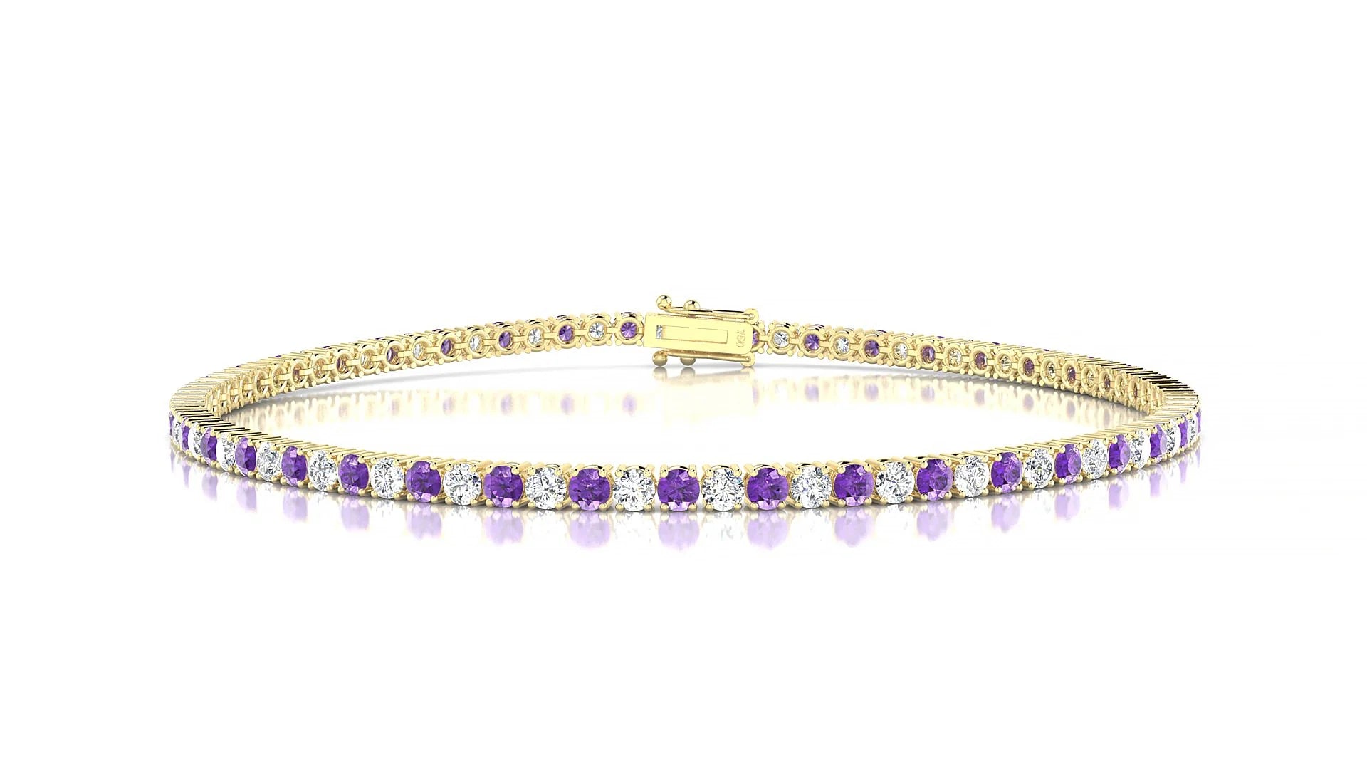 Capri 1-1 | 18k Yellow Gold 2 mm Round Natural Amethyst & Diamond Tennis Bracelet