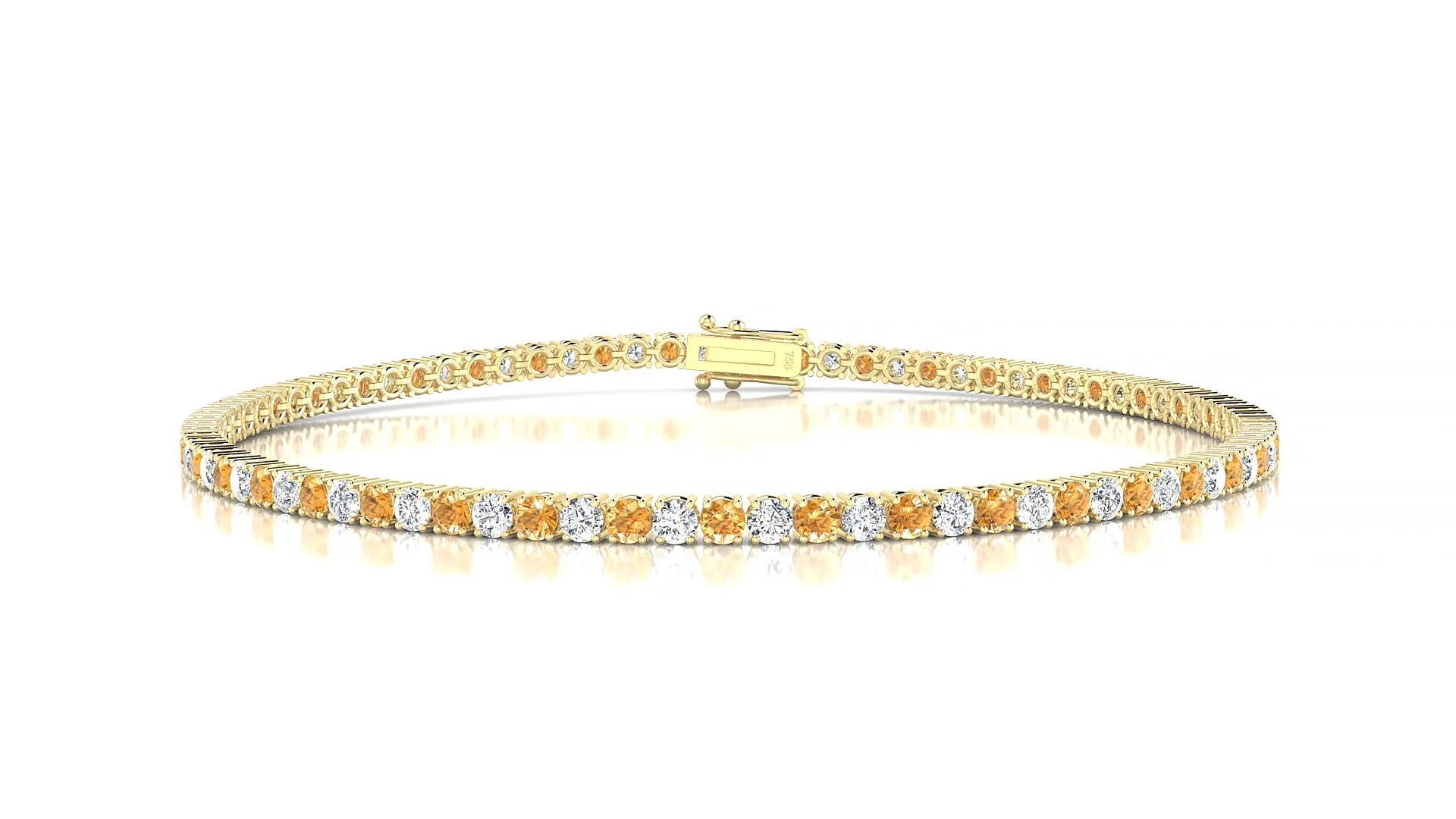 Capri 1-1 | 18k Yellow Gold 2 mm Round Natural Citrine & Diamond Tennis Bracelet