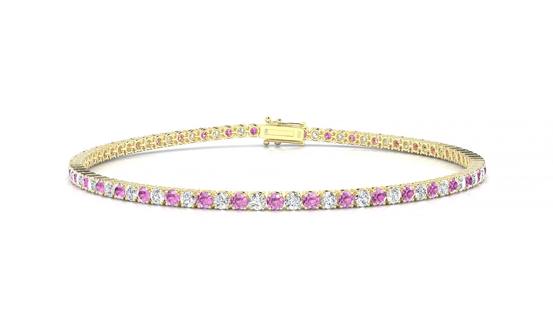 Capri 1-1 | 18k Yellow Gold 2 mm Round Natural Pink Sapphire & Diamond 15 cm Tennis Bracelet