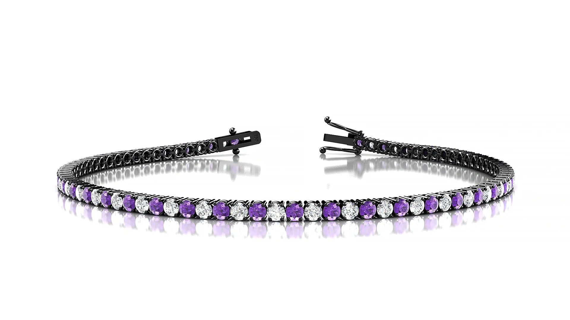Capri 1-1 | 18k Black Gold 2 mm Round Natural Amethyst & Diamond Tennis Bracelet