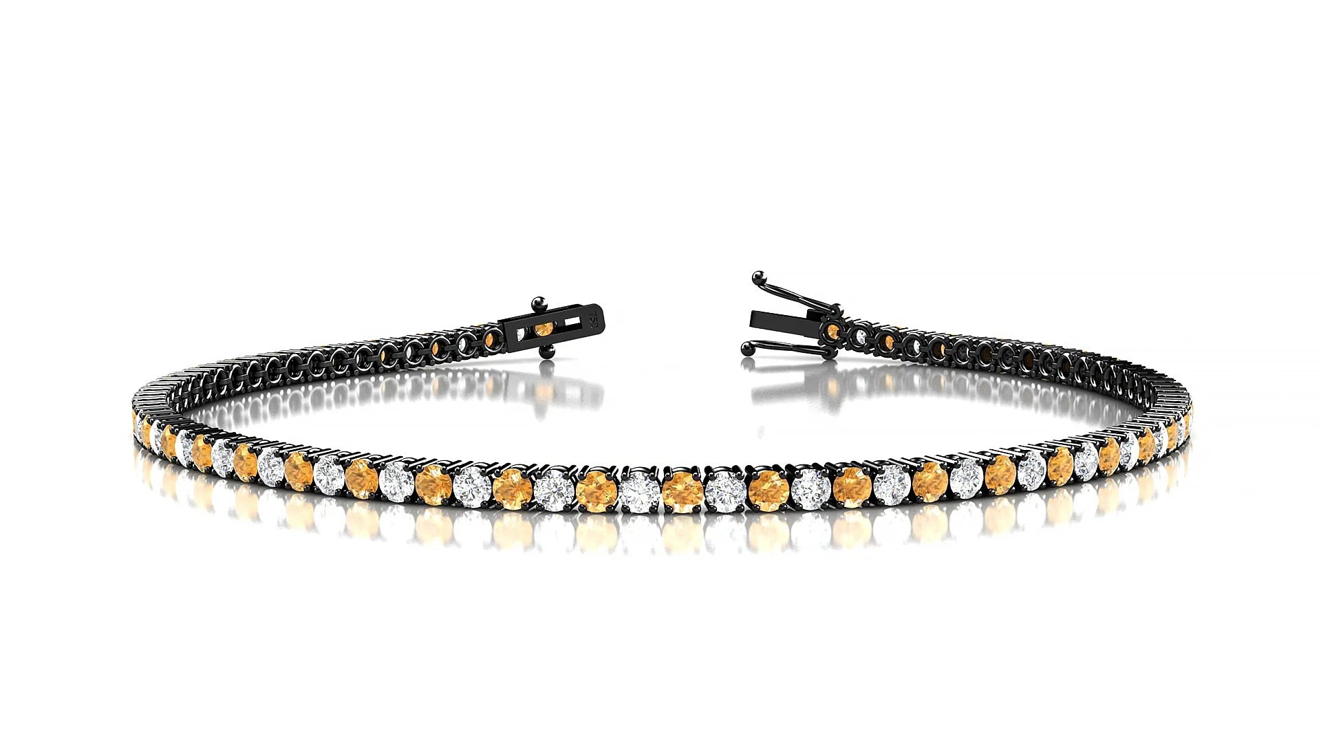 Capri 1-1 | 18k Black Gold 2 mm Round Natural Citrine & Diamond Tennis Bracelet
