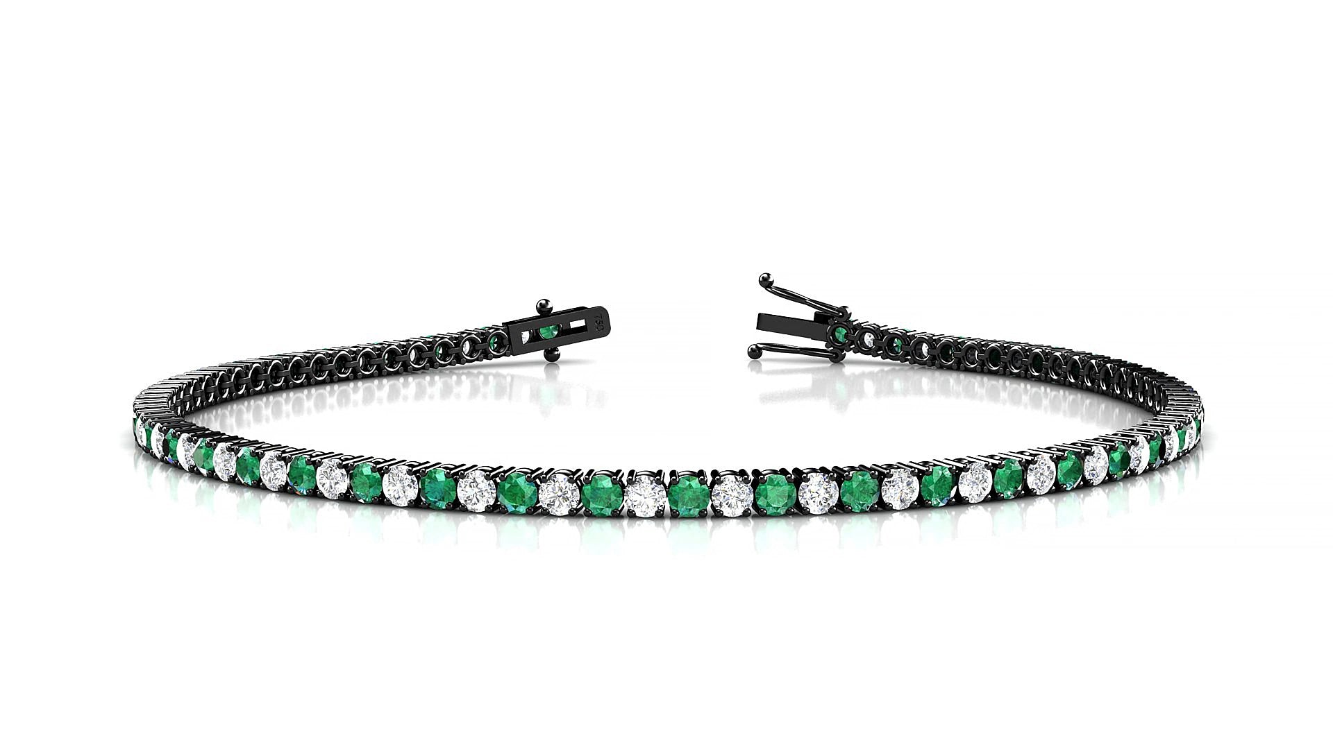 Capri 1-1 | 18k Black Gold 2 mm Round Natural Emerald & Diamond 18 cm Tennis Bracelet