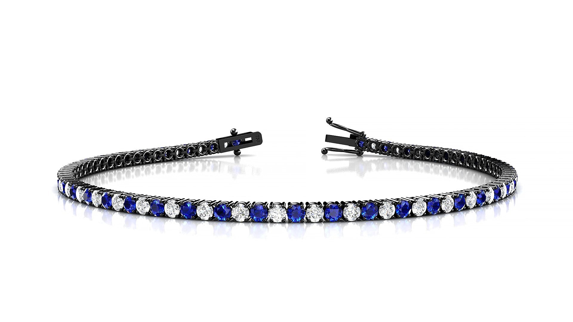 Capri 1-1 | 18k Black Gold 2 mm Round Natural Sapphire & Diamond 15 cm Tennis Bracelet