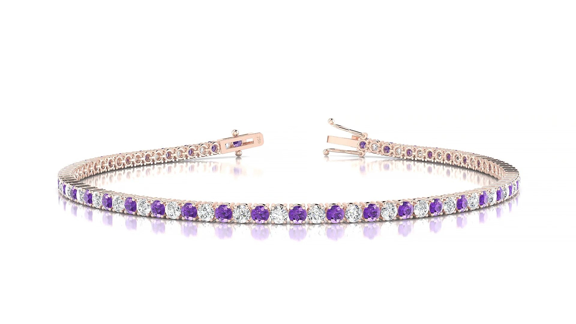 Capri 1-1 | 18k Rose Gold 2 mm Round Natural Amethyst & Diamond Tennis Bracelet