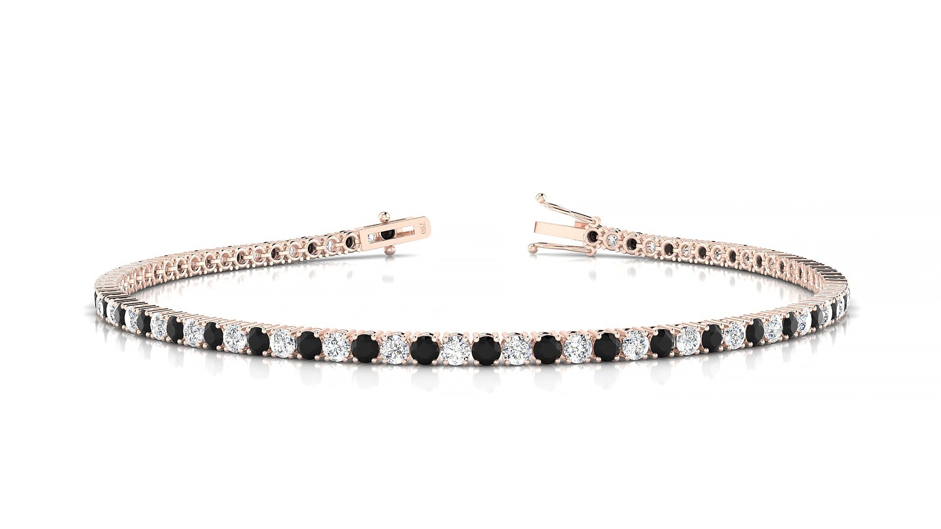 Capri 1-1 | 18k Rose Gold 2 mm Round Natural Black Diamond & Diamond 15 cm Tennis Bracelet