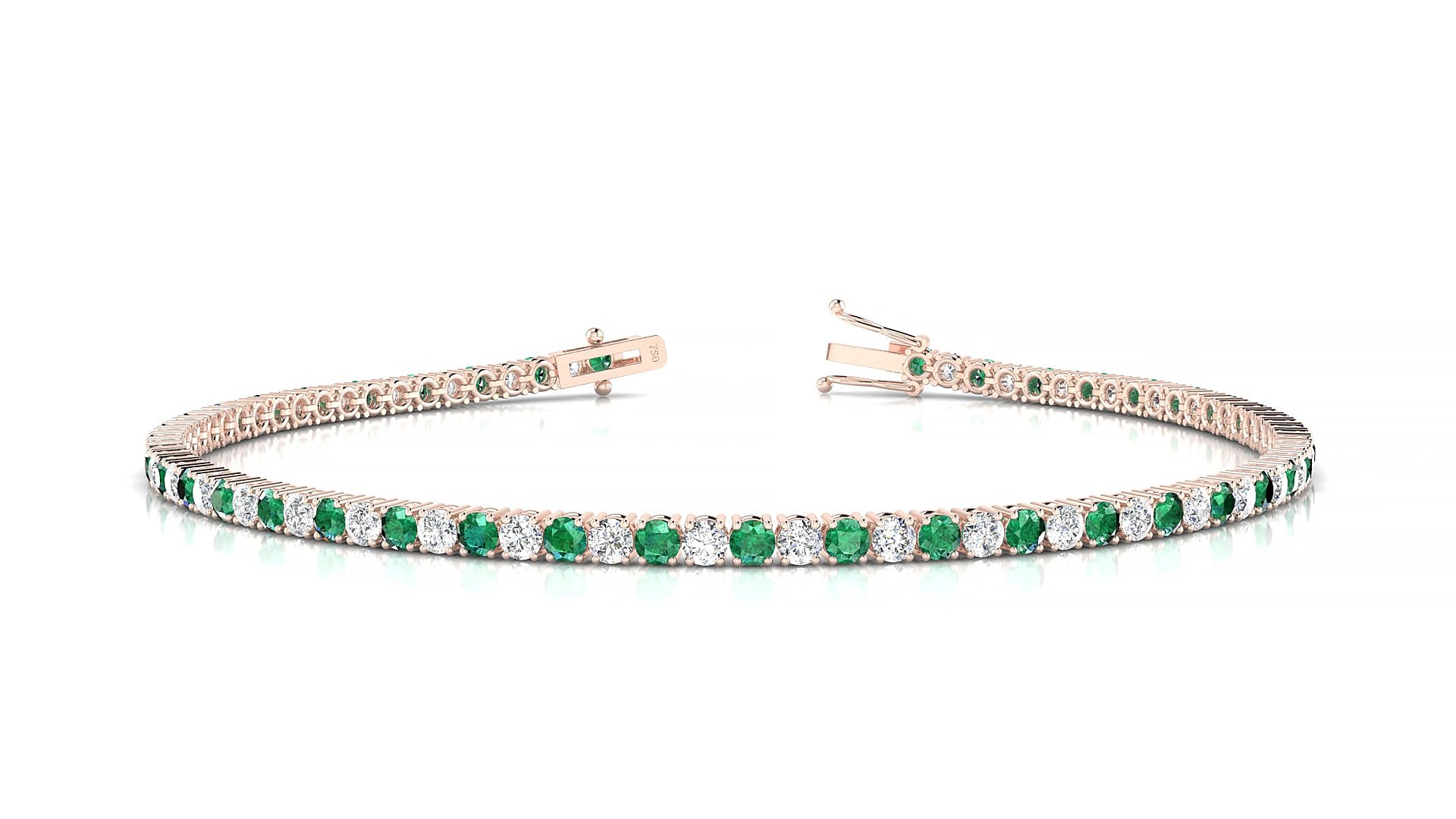 Capri 1-1 | 18k Rose Gold 2 mm Round Natural Emerald & Diamond 18 cm Tennis Bracelet