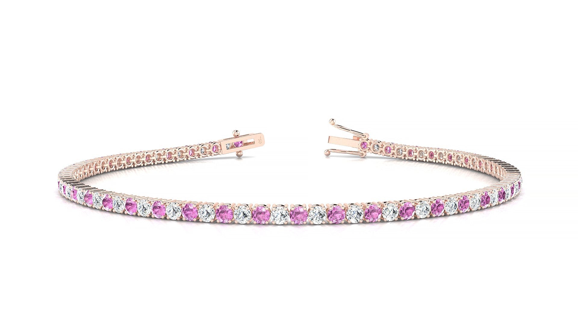 Capri 1-1 | 18k Rose Gold 2 mm Round Natural Pink Sapphire & Diamond Tennis Bracelet
