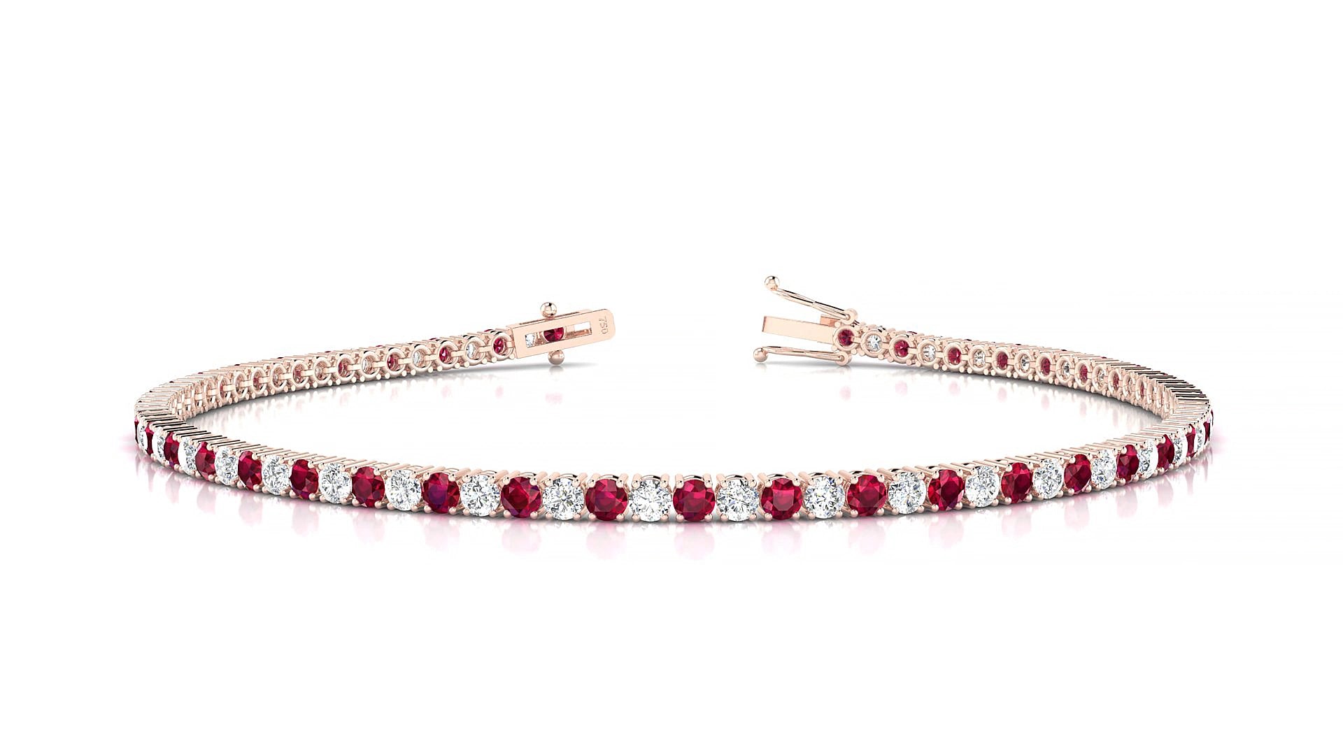 Capri 1-1 | 18k Rose Gold 2 mm Round Natural Ruby & Diamond 15 cm Tennis Bracelet