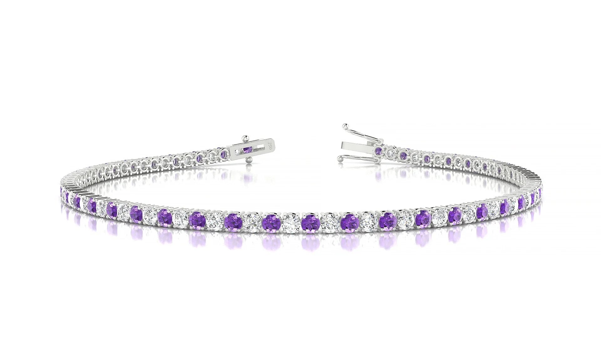 Capri 1-1 | 18k White Gold 2 mm Round Natural Amethyst & Diamond Tennis Bracelet