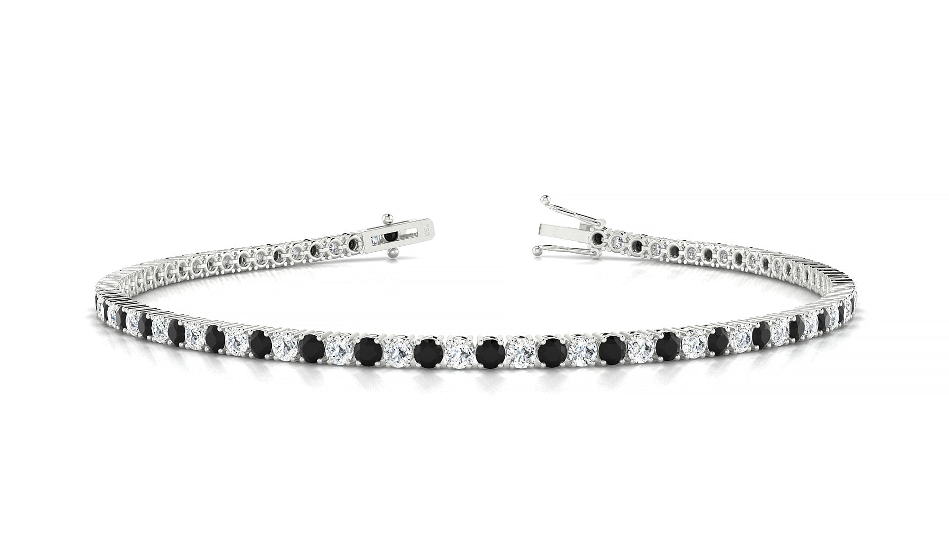 Capri 1-1 | 18k White Gold 2 mm Round Natural Black Diamond & Diamond Tennis Bracelet