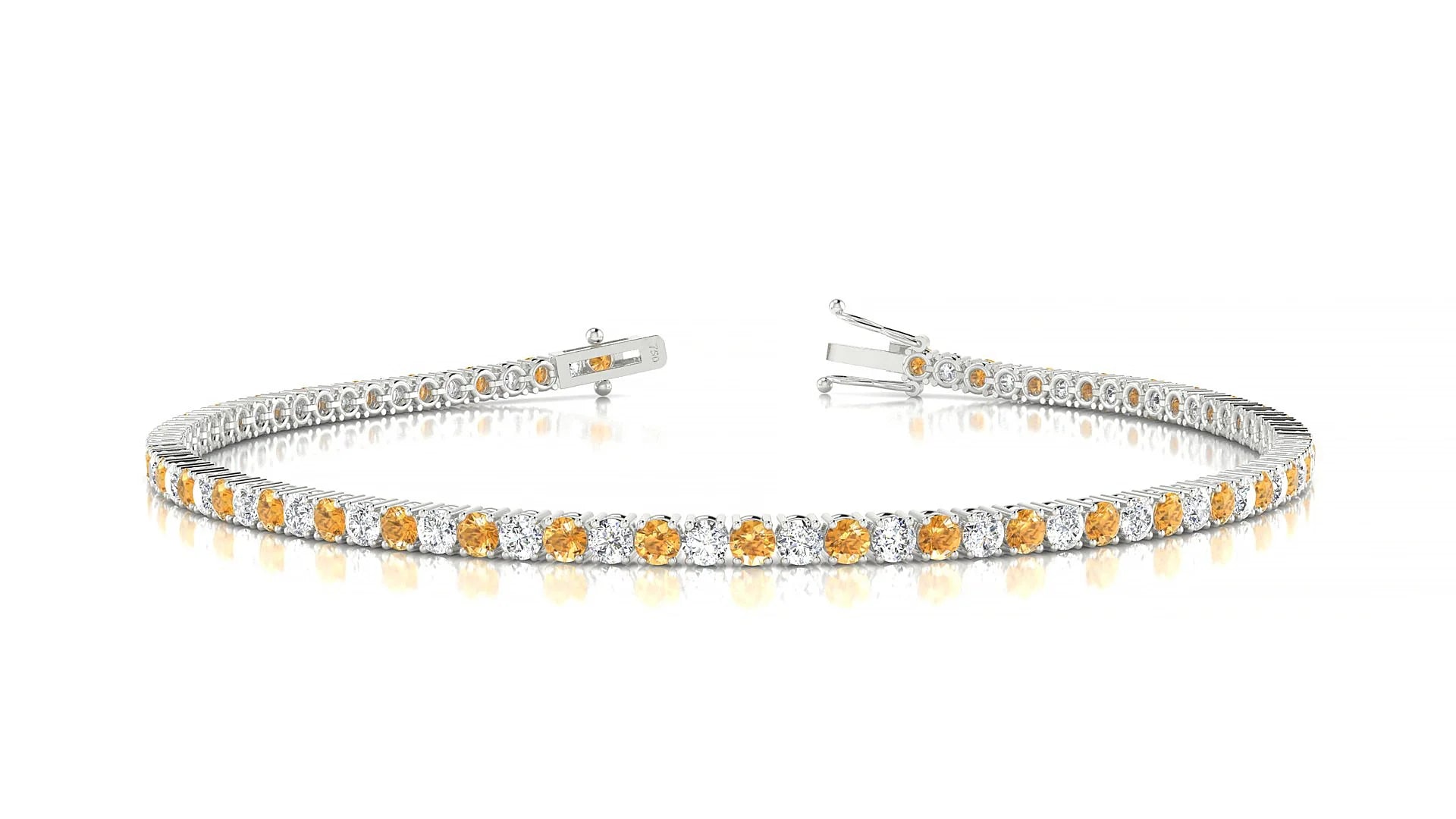 Capri 1-1 | 18k White Gold 2 mm Round Natural Citrine & Diamond Tennis Bracelet