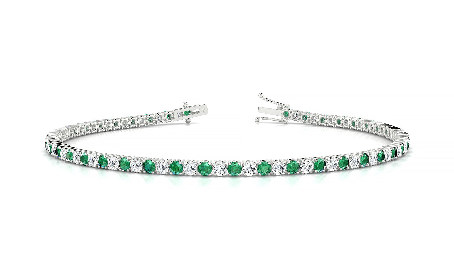 Capri 1-1 | 18k White Gold 2 mm Round Natural Emerald & Diamond Tennis Bracelet